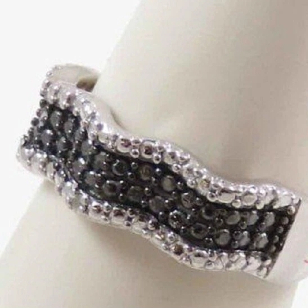 Sterling Silver 925 Wavy Art Deco Diamond Ring Size 7 (2.4 Grams)
